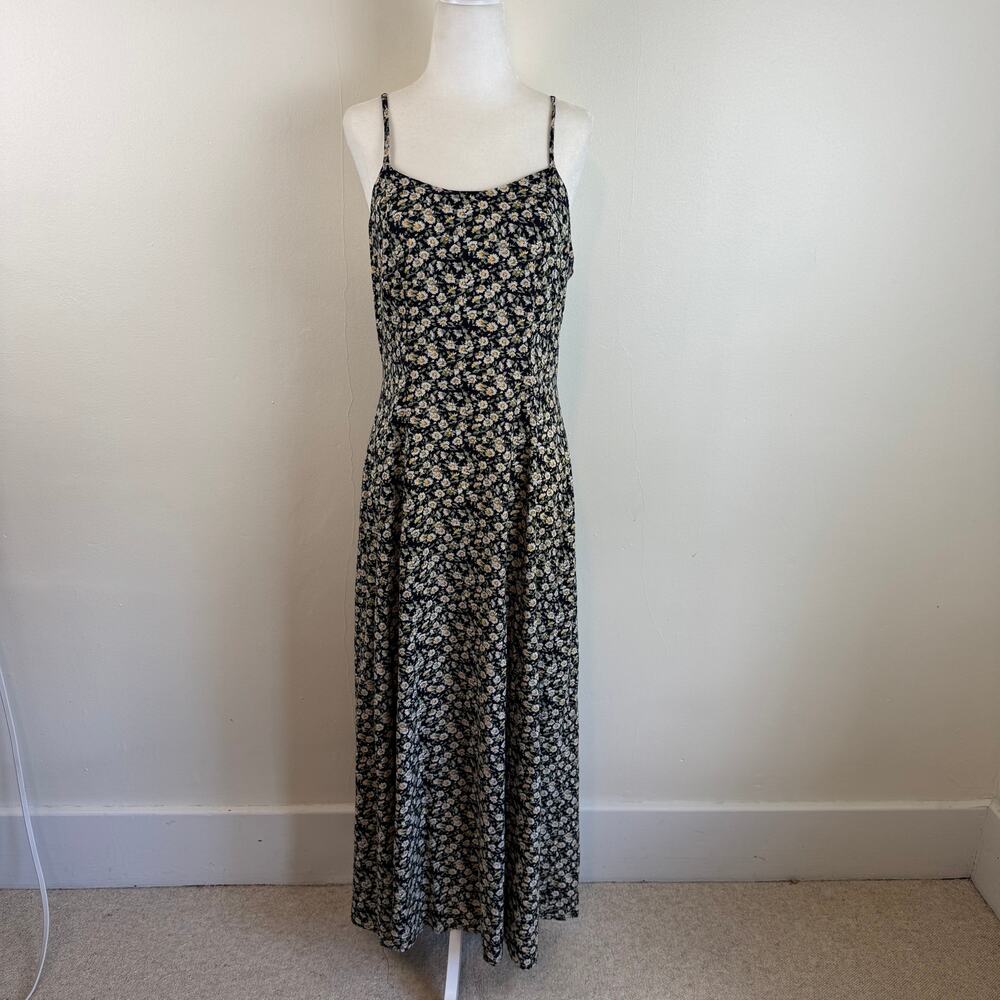 Vintage 90s Paris Sport Club Floral Maxi Dress Lace Up Back USA Women's L 11/12